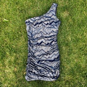 Navy/Silver One-Shoulder Dress